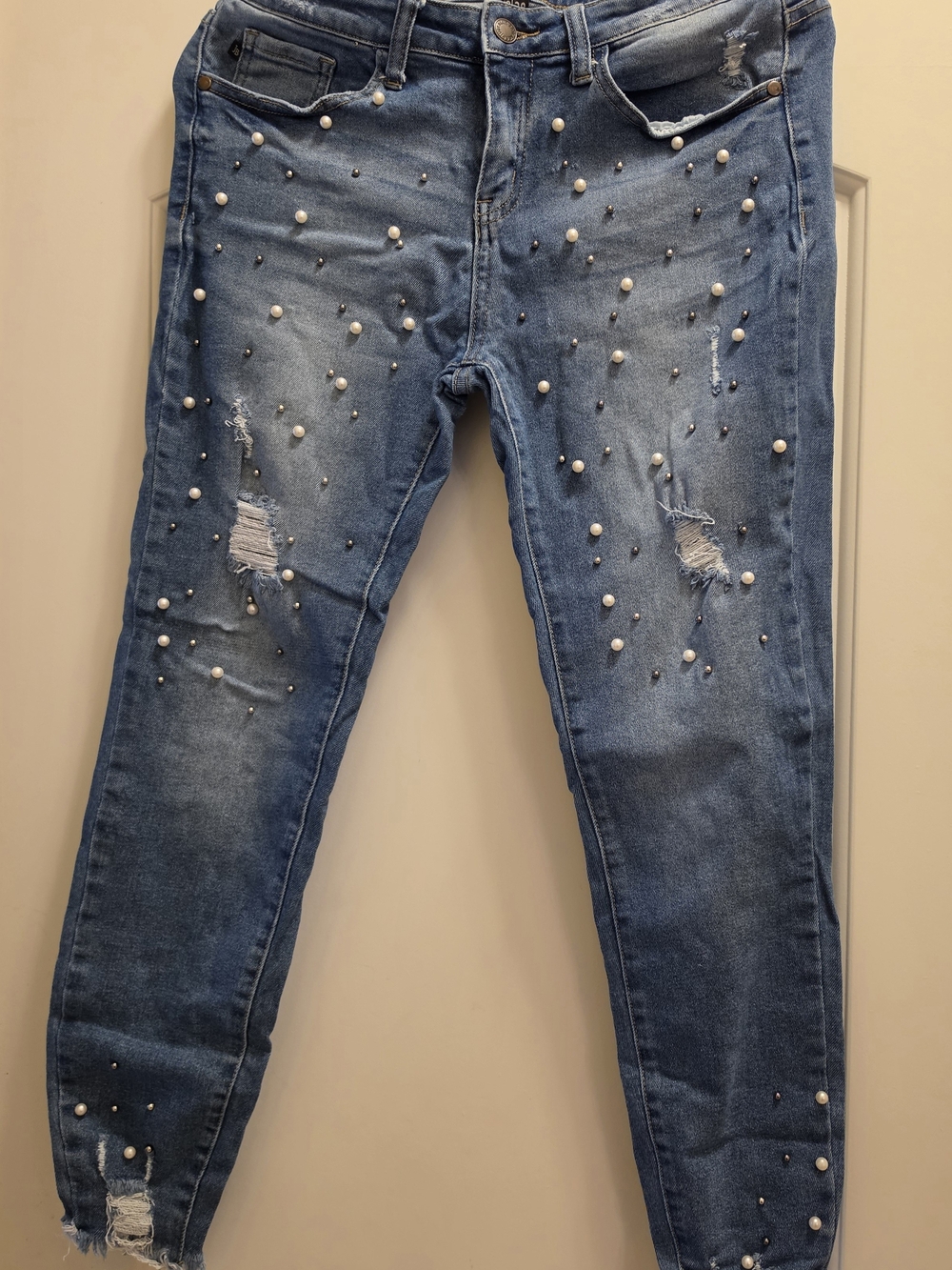 Judy Blue Light Blue Pearl-Studded Skinny Jeans